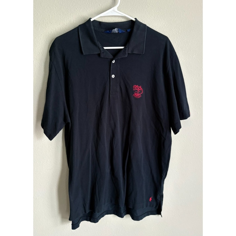 Ralph Lauren Golf Polo Shirt Large Black‎ Turnberry Scotland Logo Pima Cotton